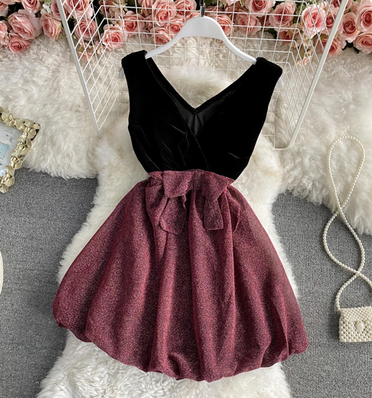 Cute v neck short dress fashion dress  1321