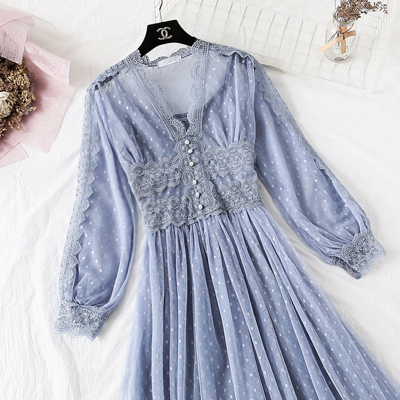 Vintage lace mesh skirt fairy super xiansen two-piece suit  2219