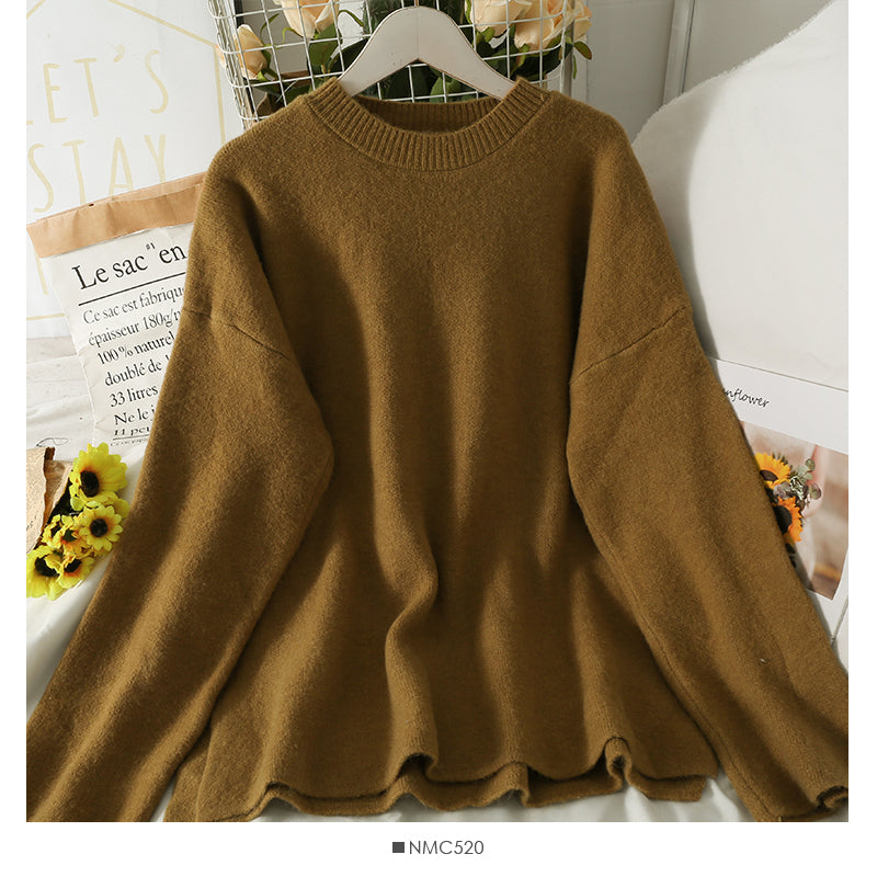 Retro loose and thin medium and long split Pullover Sweater for women  2081