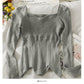 Irregular tight long sleeved foreign style sweater, women's straight shoulder exposed collarbone, versatile  1938