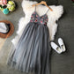 Embroidered Flower high waist thin mesh puffy dress  3397
