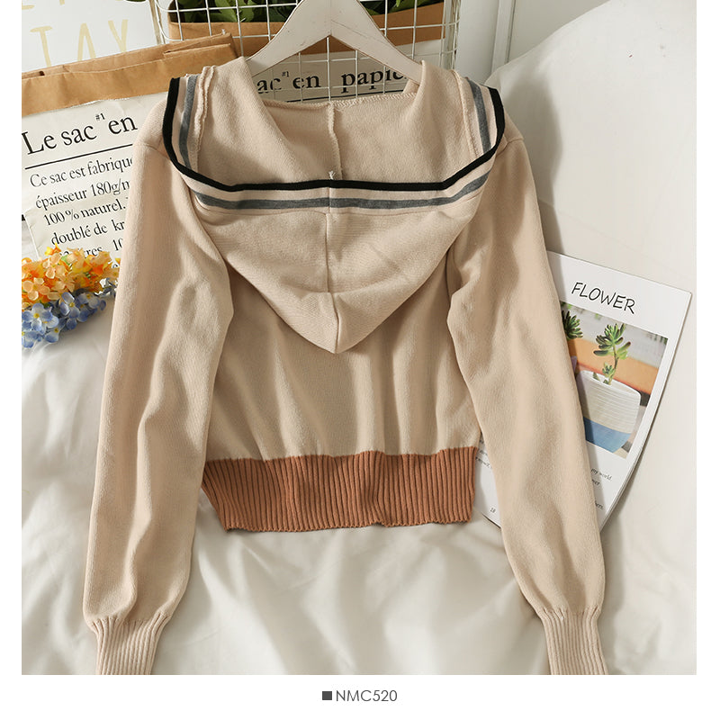 Hooded sweater women's stripe loose slim zipper sweater  2014