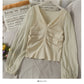 Korean Chiffon stitched bubble long sleeve T-shirt  2027