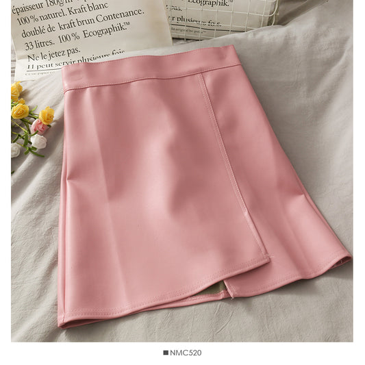 Irregular solid color versatile High Waist Hip Wrap Skirt  2536