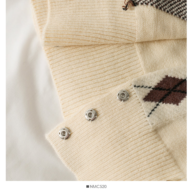Diamond check three button slim sweater for women  2060