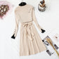 New French retro backing slim lace neck sweater skirt  2362