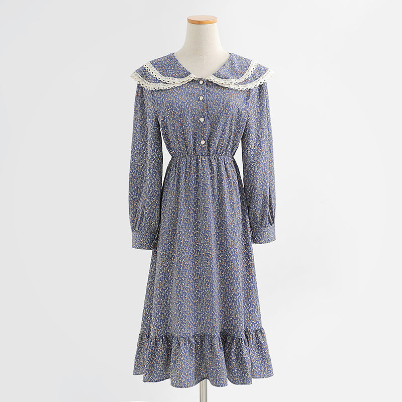 Floral dress doll collar age reducing temperament tea break skirt thin skirt  2331