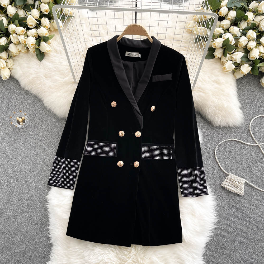 High end goddess suit collar velvet dress  1534