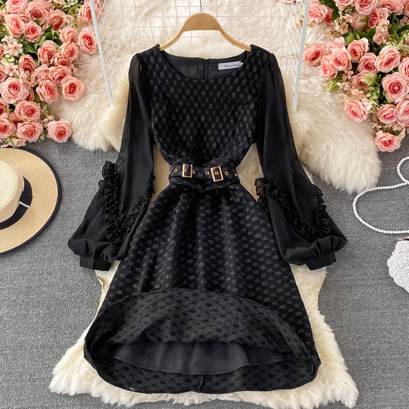 Round neck waist Ruffle Dress  3003