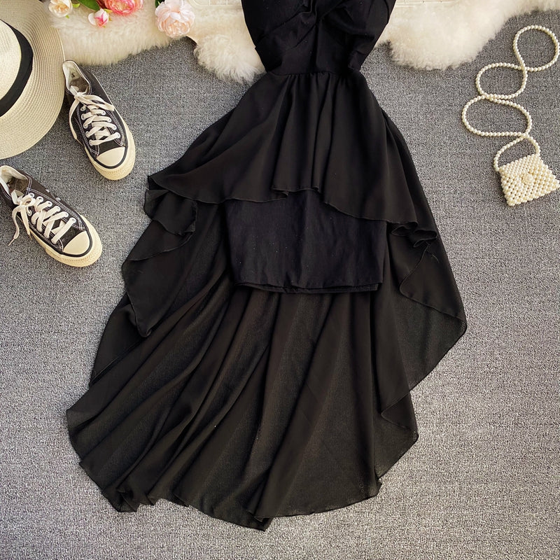 High waist irregular strapless dress  2719