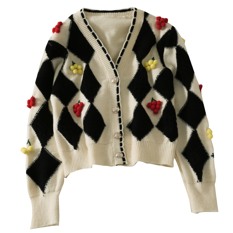 Cardigan décoratif tridimensionnel à boutonnage simple et manches longues 1804
