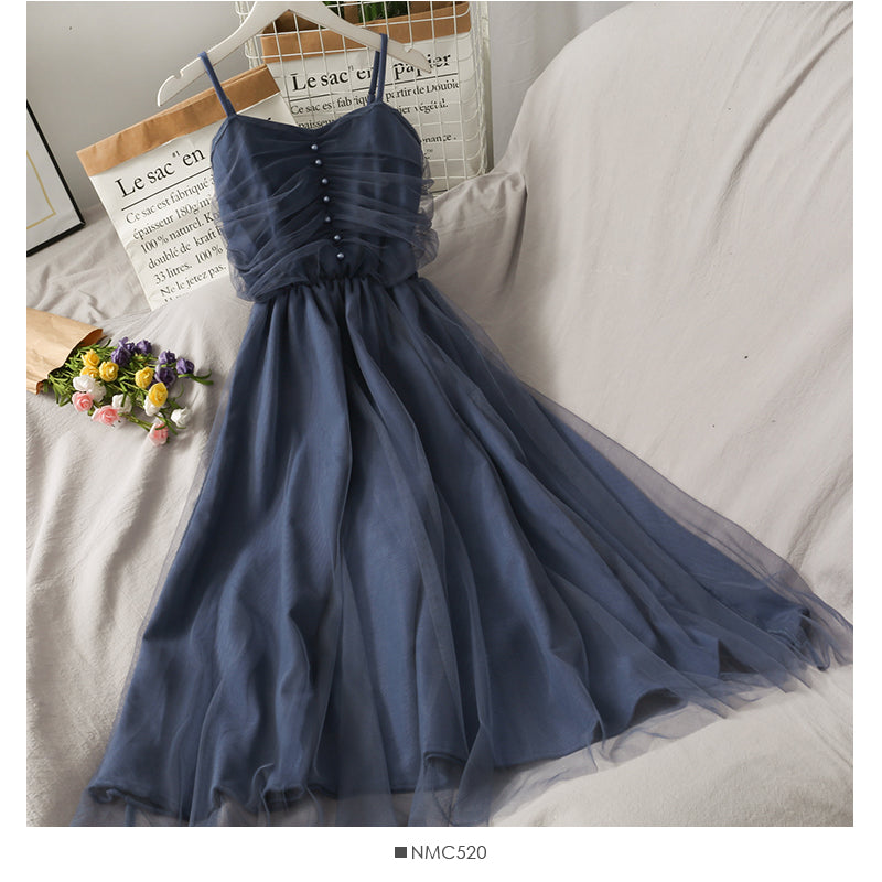 Fairy high waist slender gauze suspender skirt for women  2676
