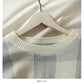 Korean color blocking Plaid round neck long sleeve Pullover short sweater  1968