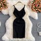 French retro Flower Embroidered backless knitted buttock dress  2782