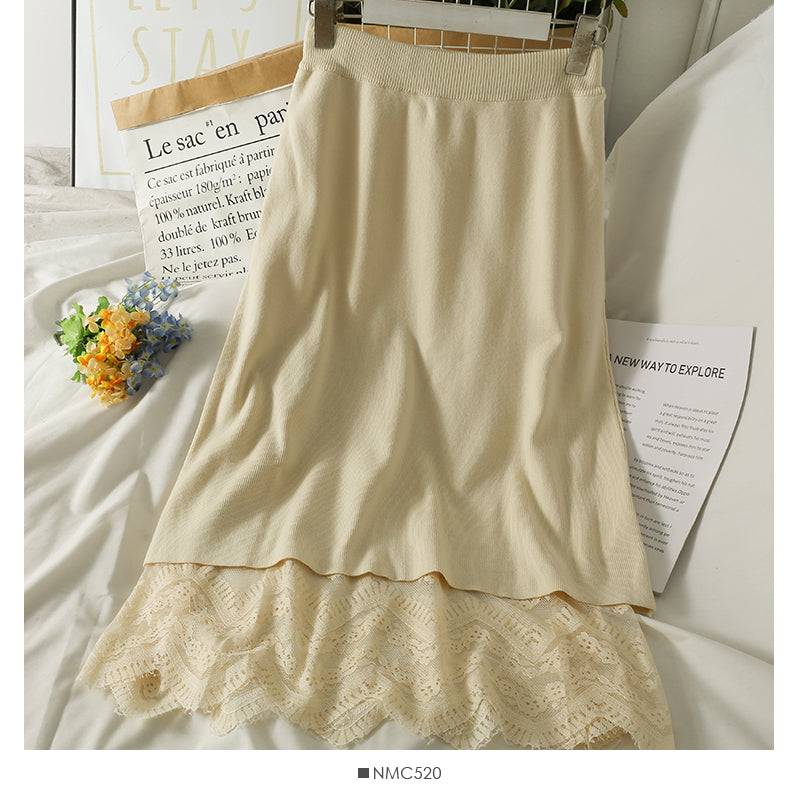 Hong Kong style retro elastic waist thin medium length skirt  2649