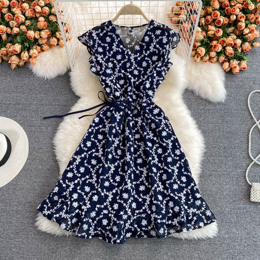 Lace embroidered floral one piece dress  3069