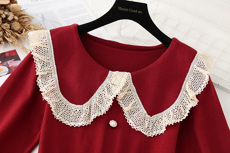 Solid color thin bottomed sweater with temperament slim skirt  2308