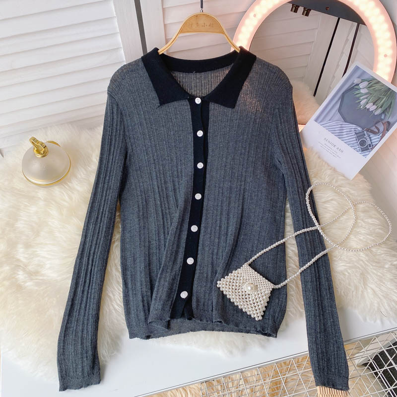 Herbstneuer einreihiger Polokragen-Kontrast-Langarmpullover 1591