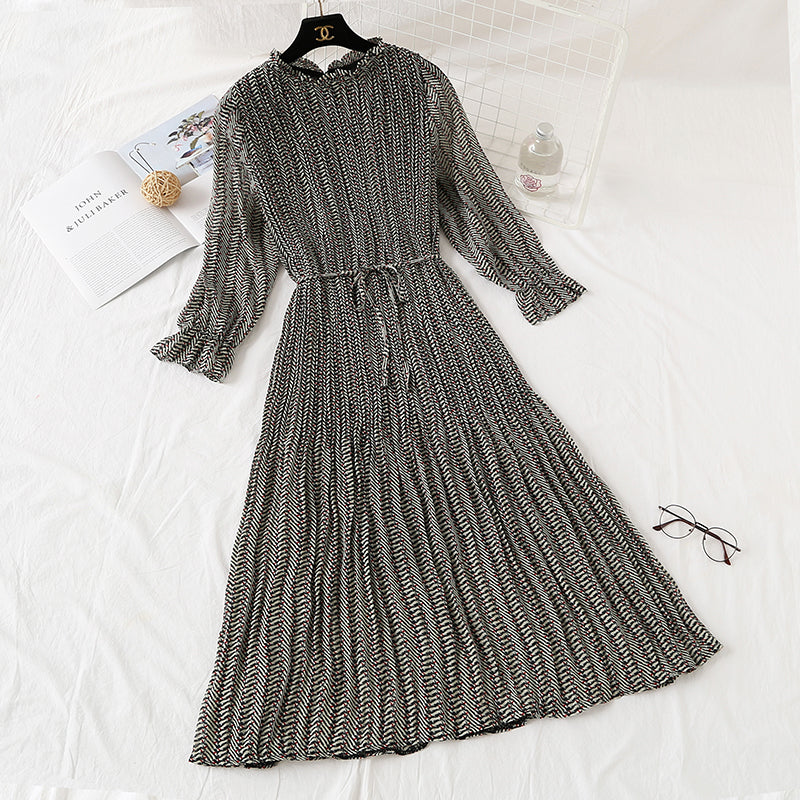 Long sleeved Pleated Chiffon Skirt loose and thin, retro knee length skirt  2346