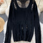 Wool sweater feminine V-neck hollow hole sweater  1594