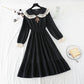 Female doll collar red corduroy dress  2180