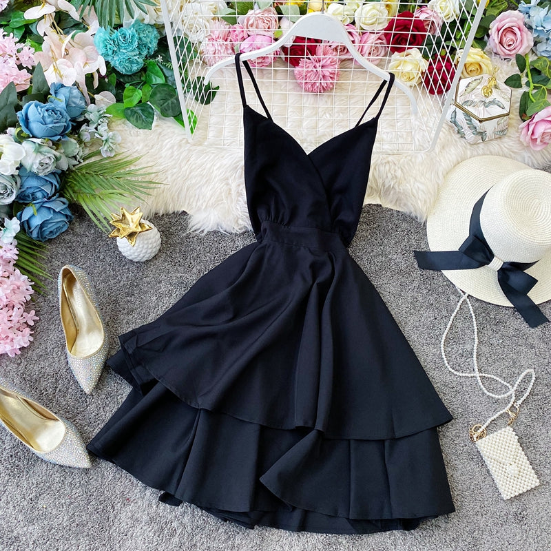 Lotusblatt-Swing-Kleid mit offenem Rücken und überkreuztem Hosenträgerrock, Taillenverschluss 2946