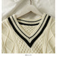 Pull femme à carreaux losanges pull ample et fin col V coréen 1863