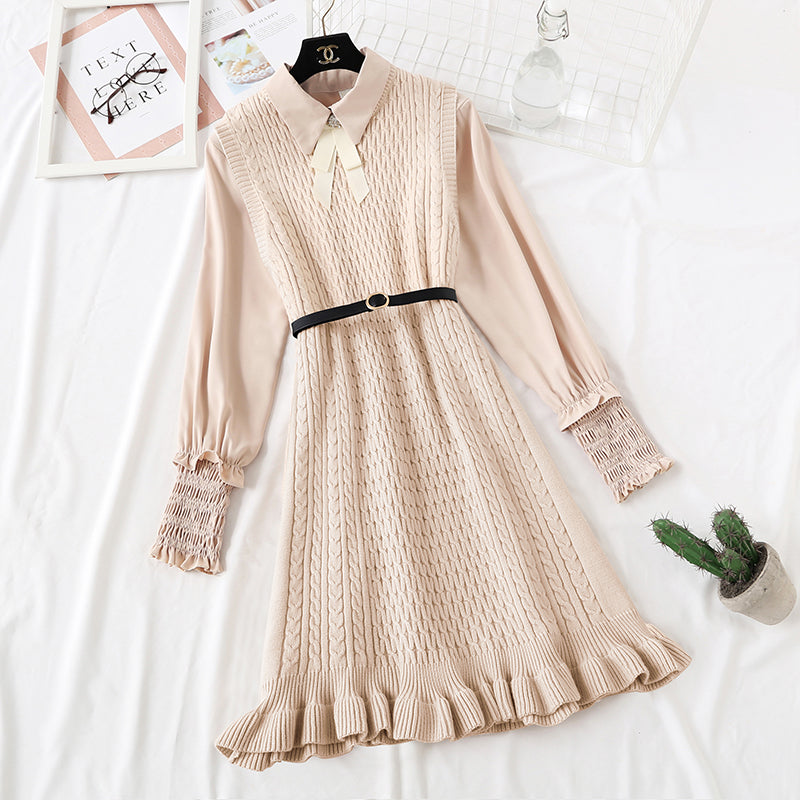 Knitted dress female autumn winter shirt vest skirt sweater skirt net red suit skirt  2351