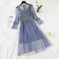 Lace stitched mesh dress women's super fairy suspender skirt two-piece set  2449