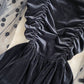Celebrity temperament black square neck velvet dress  3366
