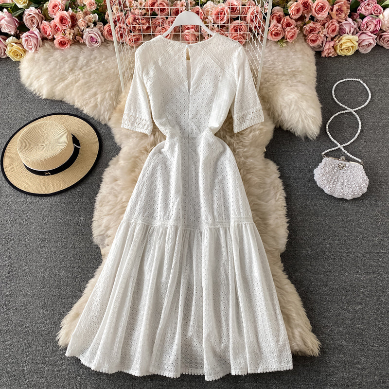 Elegant cut-out Crew Neck Dress  3427