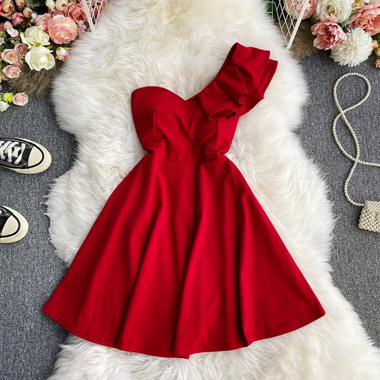 Off shoulder Hepburn lotus leaf dress  2732
