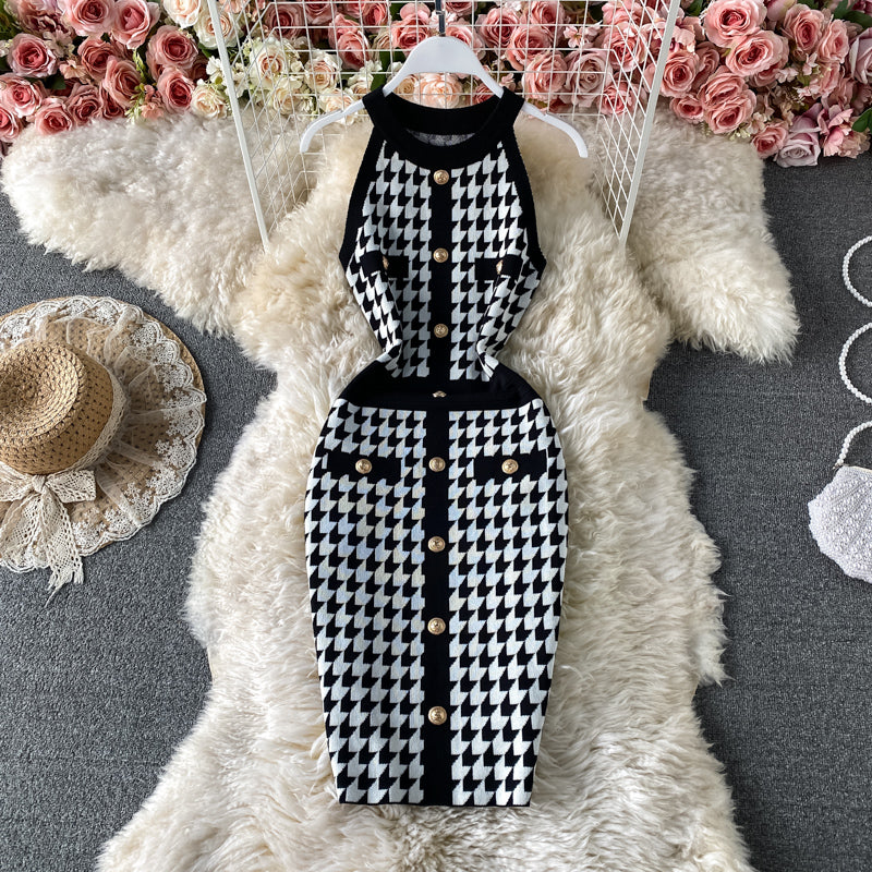 Slim Plaid buttock knit dress one step skirt  2755
