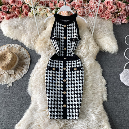 Slim Plaid buttock knit dress one step skirt  2755