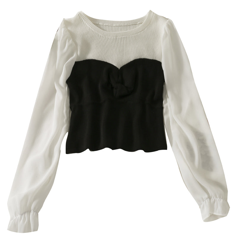 Han Fan contrast color slim wrinkled sweater women  1721
