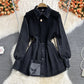 Slim waist, fake two waistcoats, lapel denim dress  3116