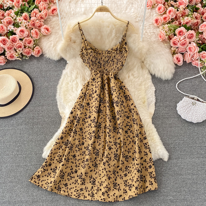 Gentle wind lady floral suspender skirt  3010