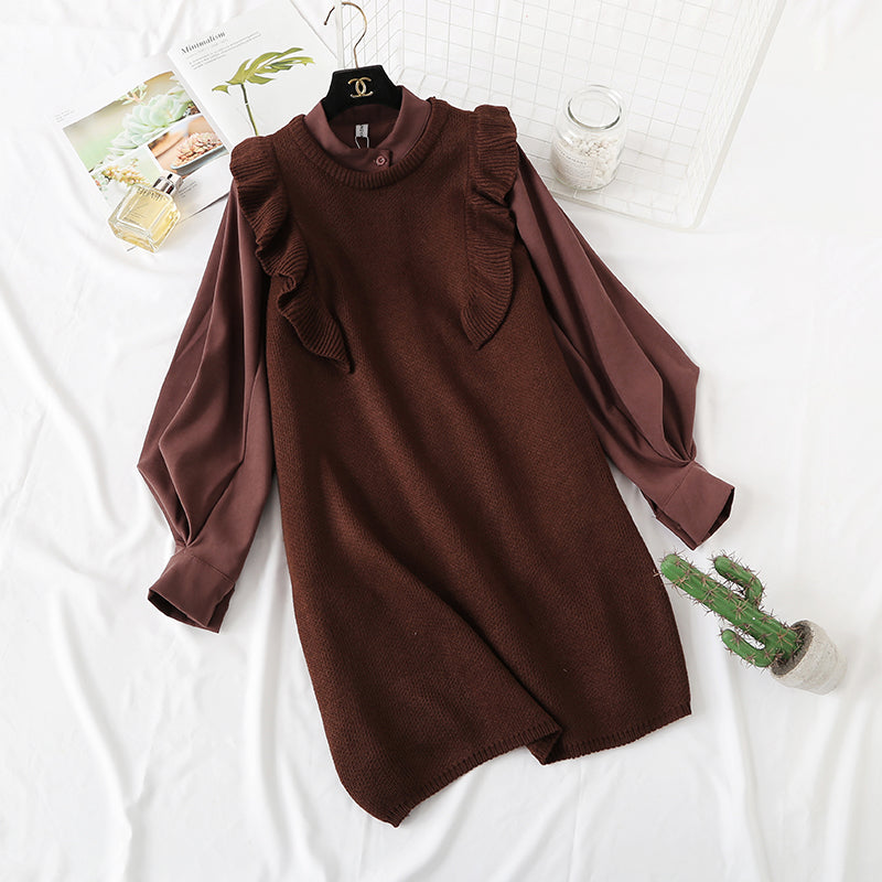 Two piece slim sweater knit vest vest with shirt skirt  2348