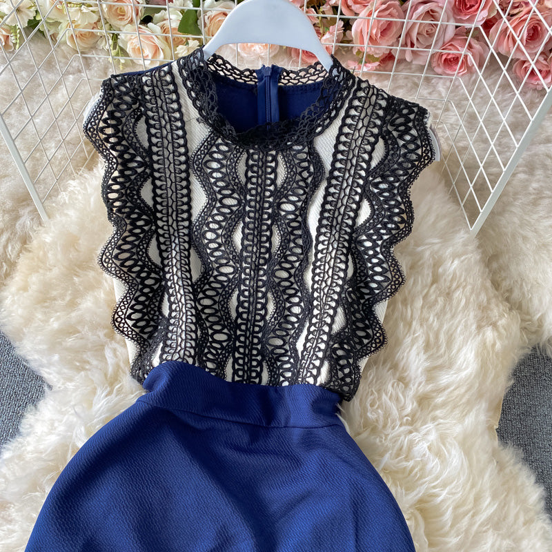 Lace Panel contrast slim wrap hip dress  2892