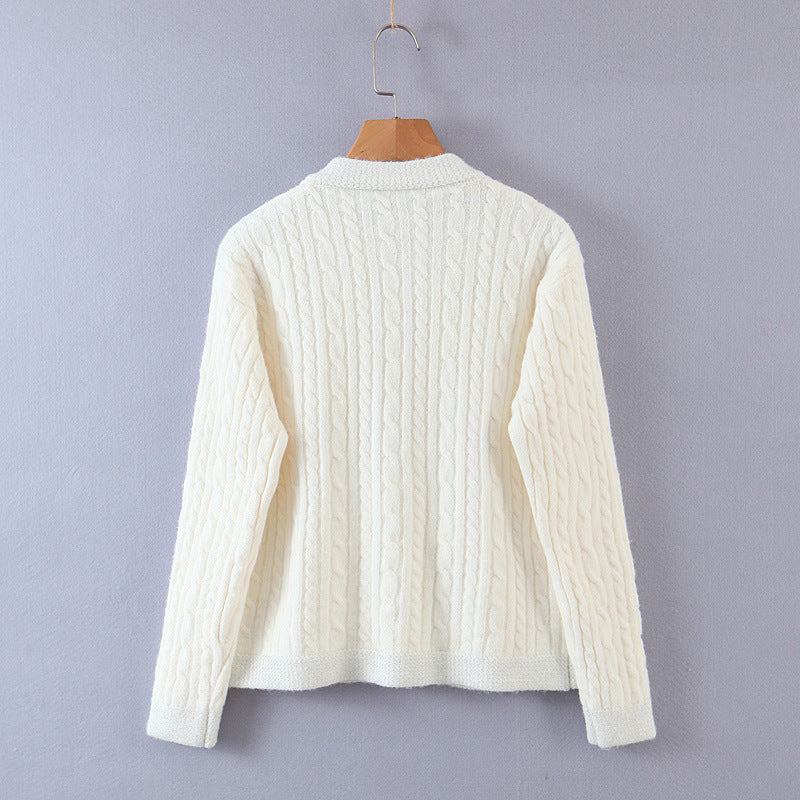 Pull cardigan à boutons nacrés pour robe femme avec petit parfum et design torsadé 1350