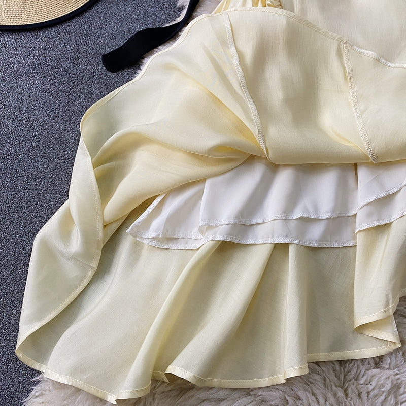French Ruffle irregular slim strapless dress  3293
