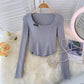 New women's long sleeve T-shirt design short top  1589
