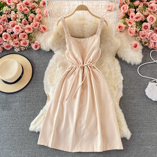 Gentle wind closing waist thin corduroy dress  3234