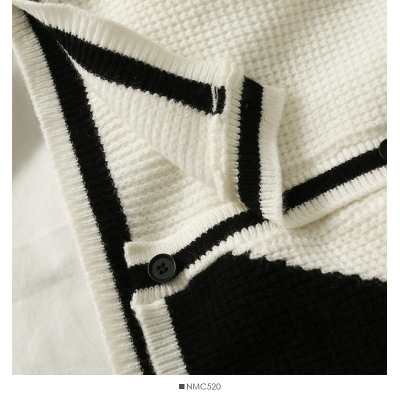 Korean contrast stitching short single breasted outer sweater  2045