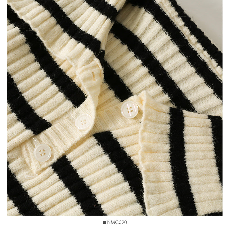 Korean stripe slim slim Lapel long sleeve sweater for women  2065