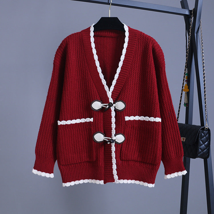 Cardigan, pull ample, haut boutonné en corne 1402