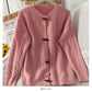 Sweater women's solid color ox horn button round neck sweater  1825