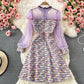 Collar ribbon Plaid embroidery lace dress  2912