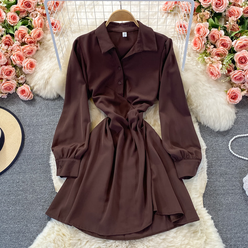 Slim long sleeve irregular A-line shirt skirt  2860