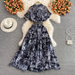 Knee length Vintage Printed Dress with waist cut and long skirt  3223